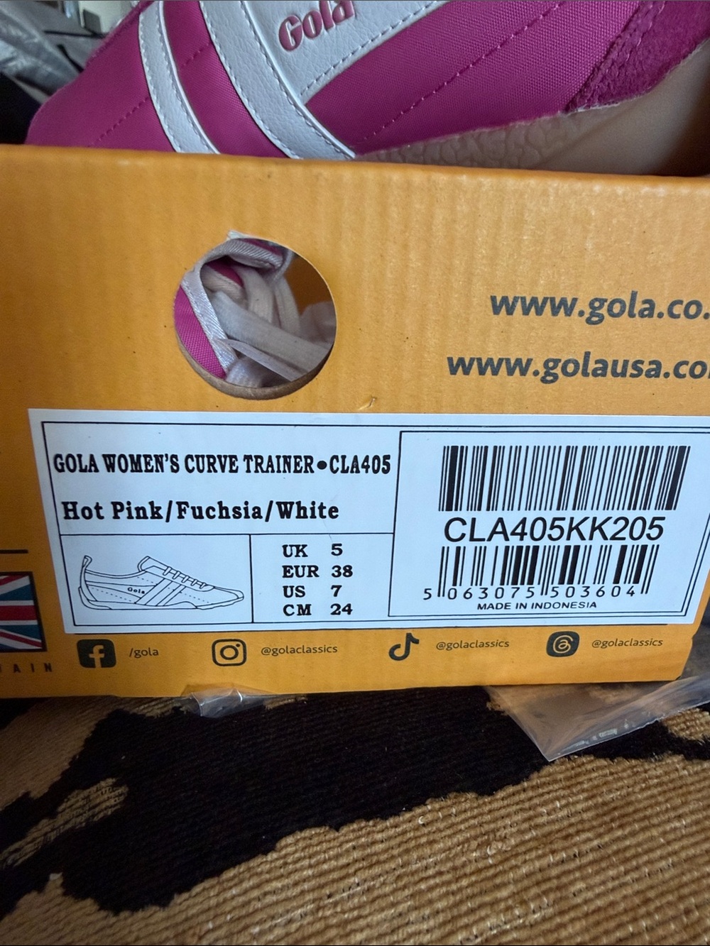 Gola Curve Sneaker-  Women's Hot Pink & White  w/White Stripes NWT Sneakers - Picture 8 of 9